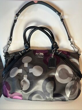 Coach Madison Sophia Sateen Satchel Purple Gray Leather Bag w/ Dust Bag - EUC